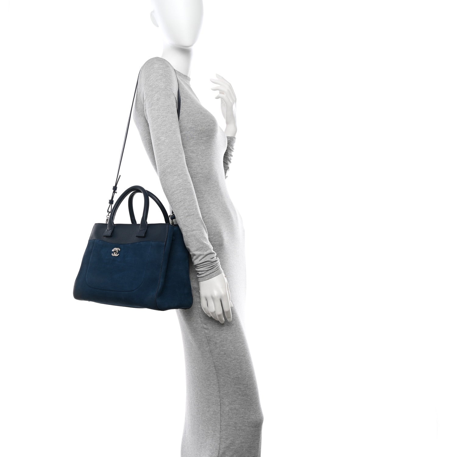 Chanel Grained Calfskin Suede Neo Executive Shopper Tote Navy Blue 2 of 14