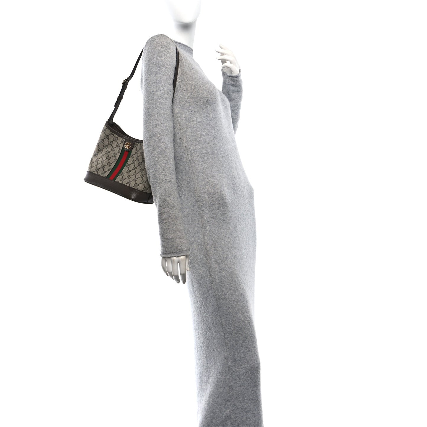 GG Supreme Monogram Textured Dollar Calfskin Web Small Ophidia Bucket Shoulder Bag Beige Ebony New Acero