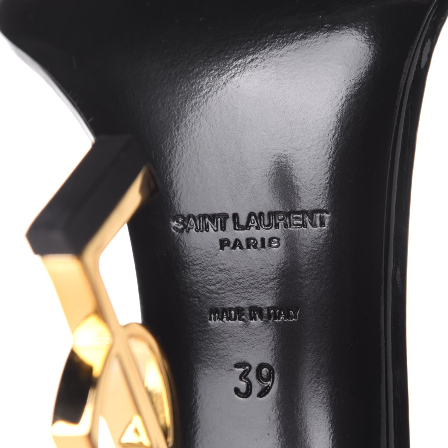 Saint Laurent Patent Calfskin Opyum 110 Sandals 39 Black Gold 8 of 9