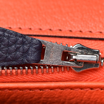 Hermes Togo Birkin Verso 30 Bleu Nuit Orange Poppy 19 of 34