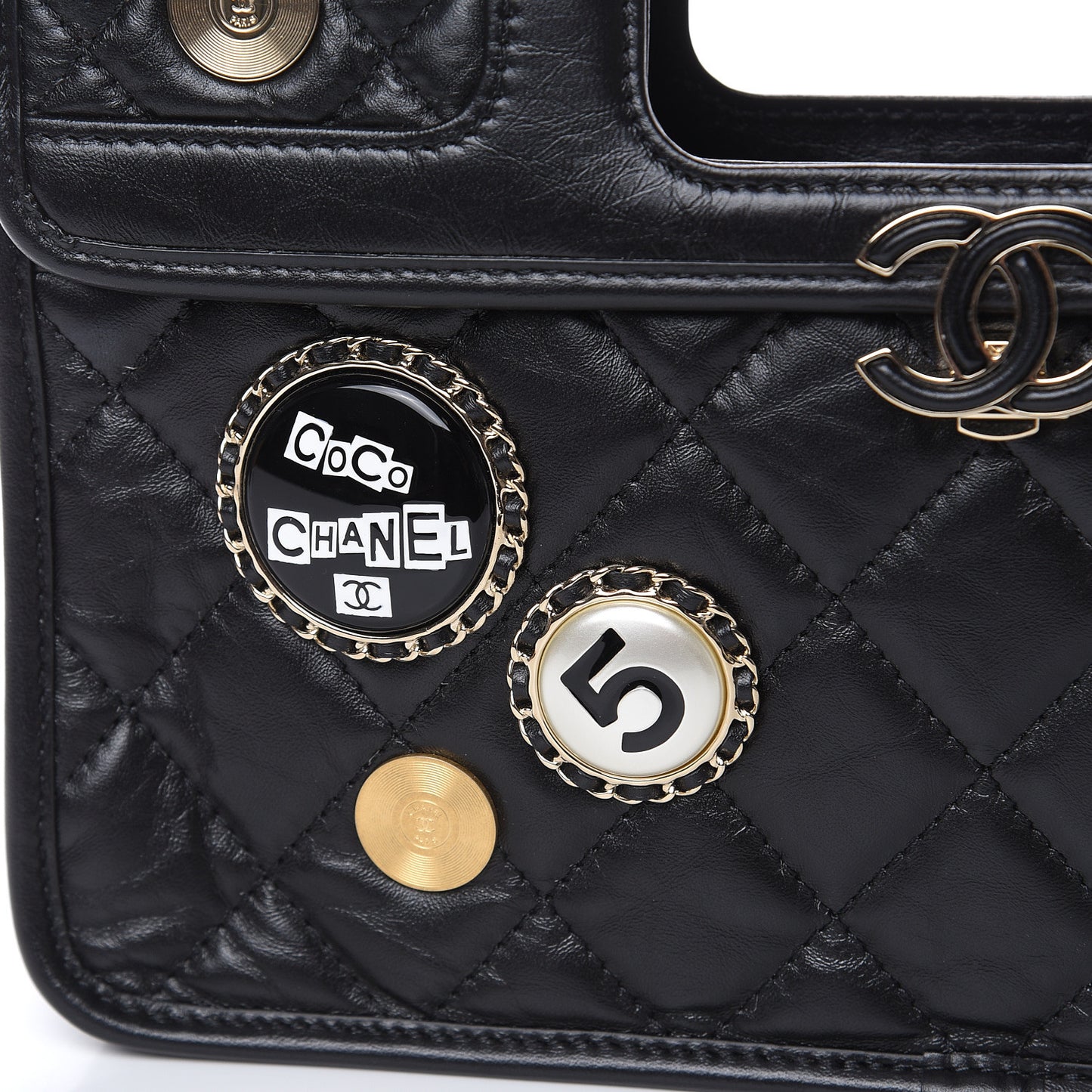 Aged Calfskin Charms Flap Bag Black