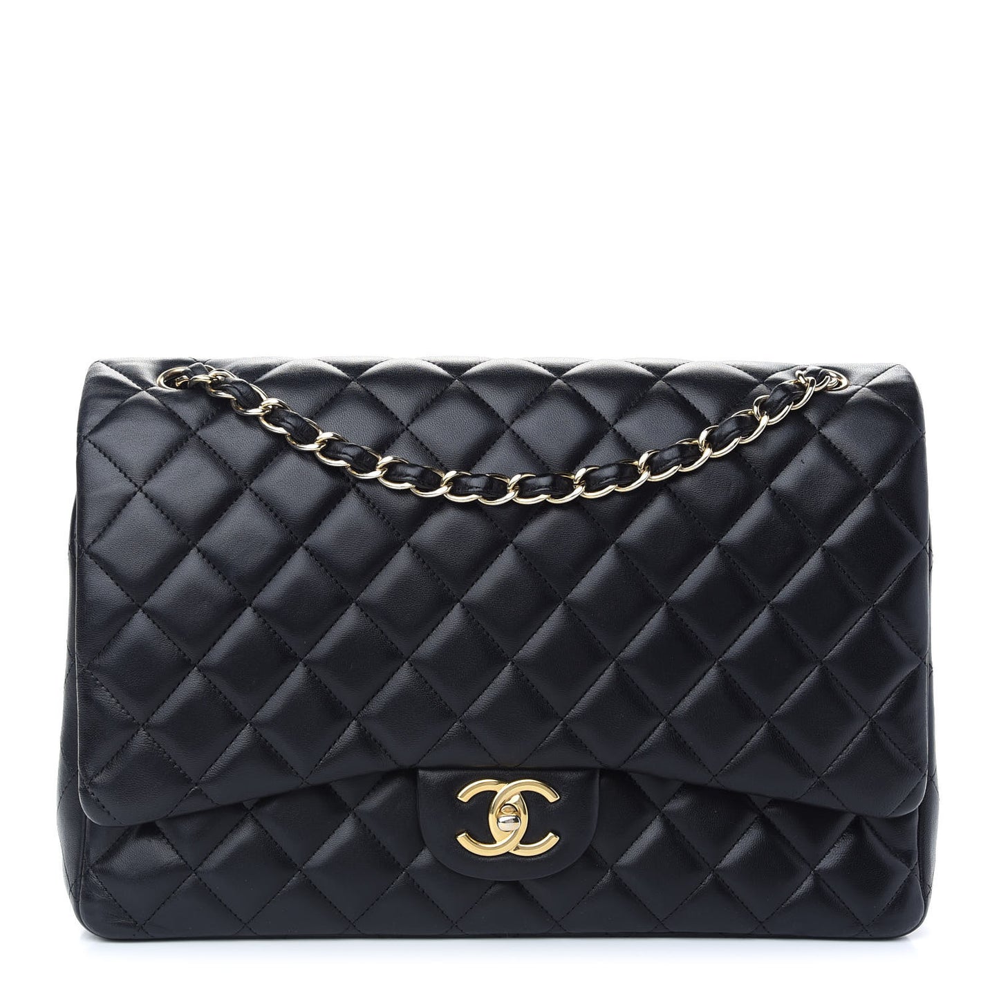 Lambskin Quilted Maxi Double Flap Black