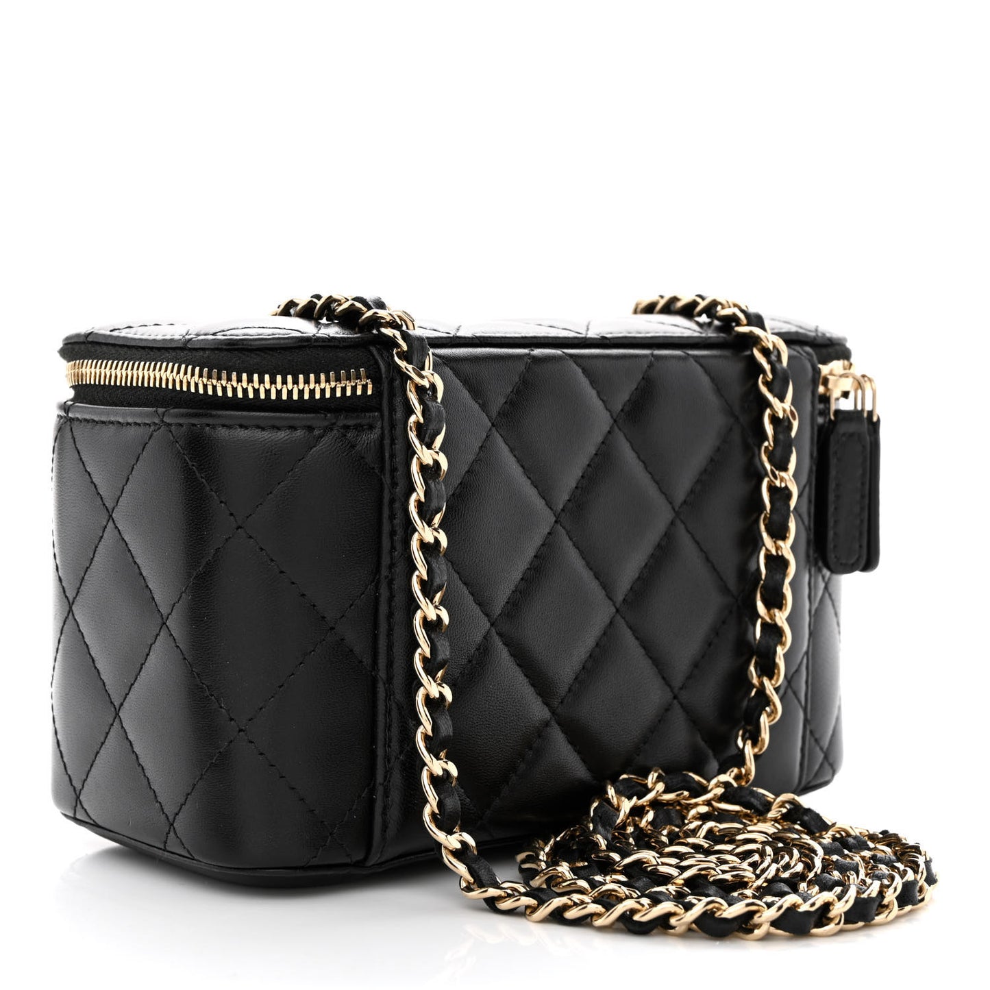 Lambskin Quilted Small Vanity Case With Chain Black