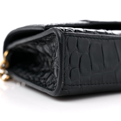 Balenciaga Shiny Calfskin Crocodile Embossed Hourglass Chain Bag Black 7 of 10