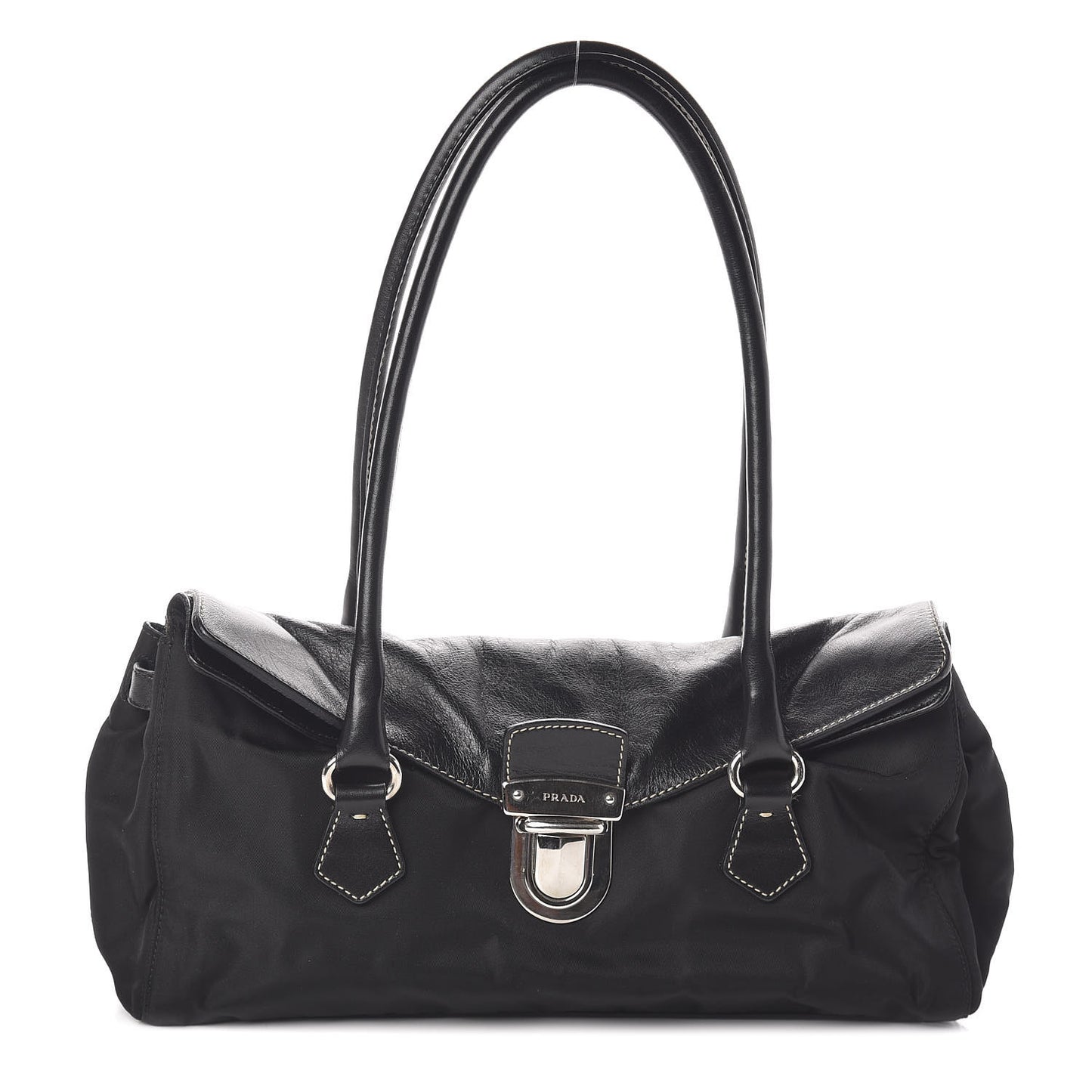 Tessuto Nylon Vitello Foldover Pushlock Satchel Black
