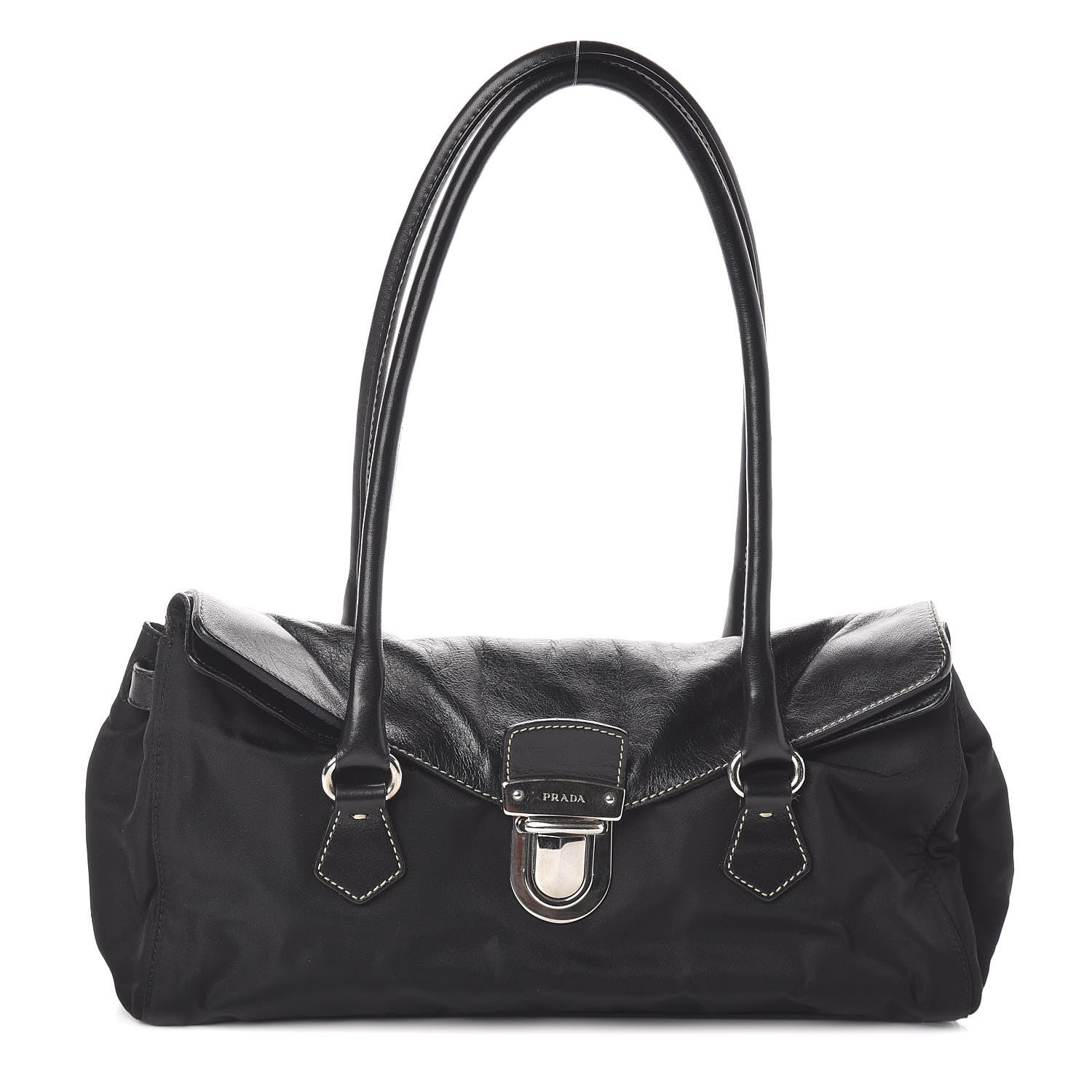 Prada Tessuto Nylon Vitello Foldover Pushlock Satchel Black 1 of 9