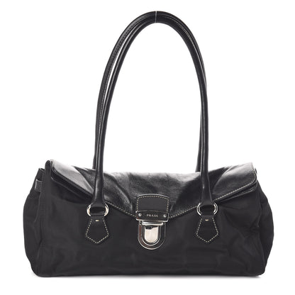 Prada Tessuto Nylon Vitello Foldover Pushlock Satchel Black 1 of 9