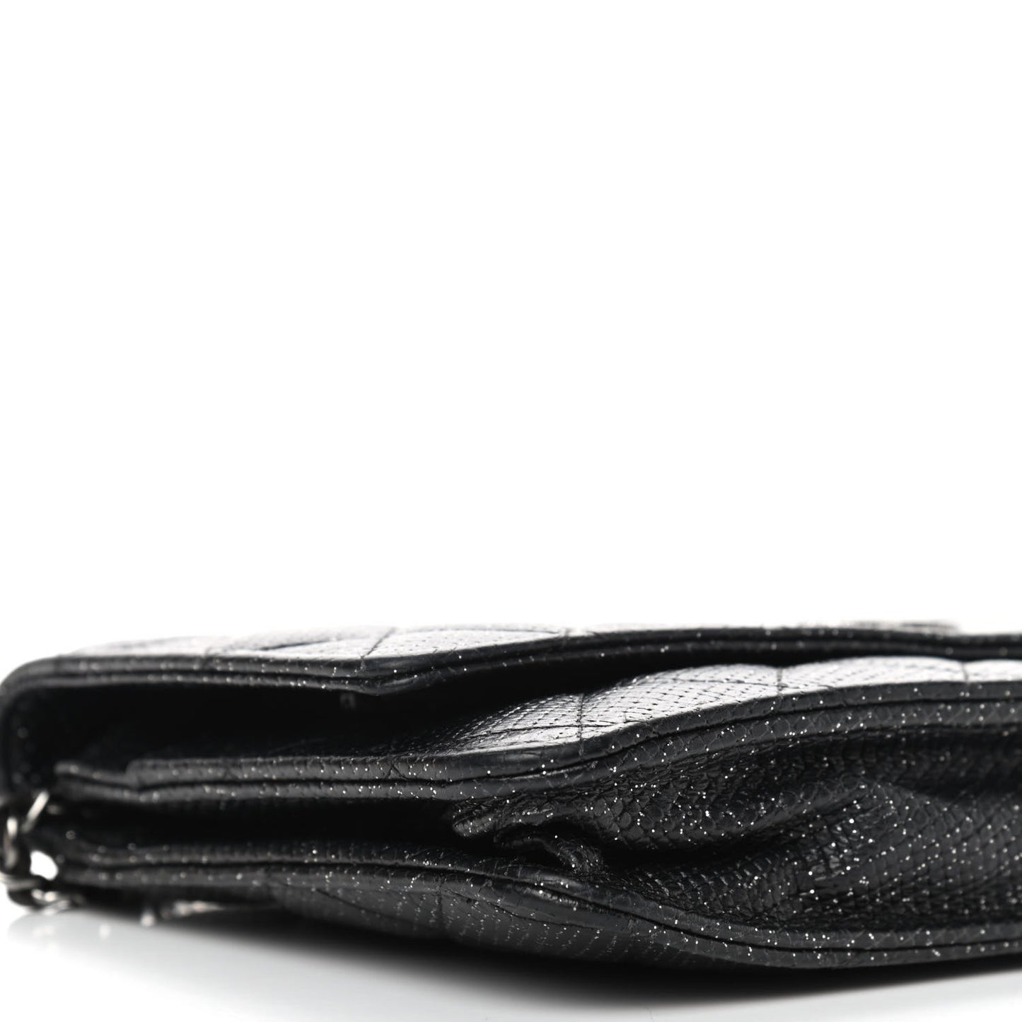 Glitter Calfskin Quilted Wallet on Chain WOC Black Silver