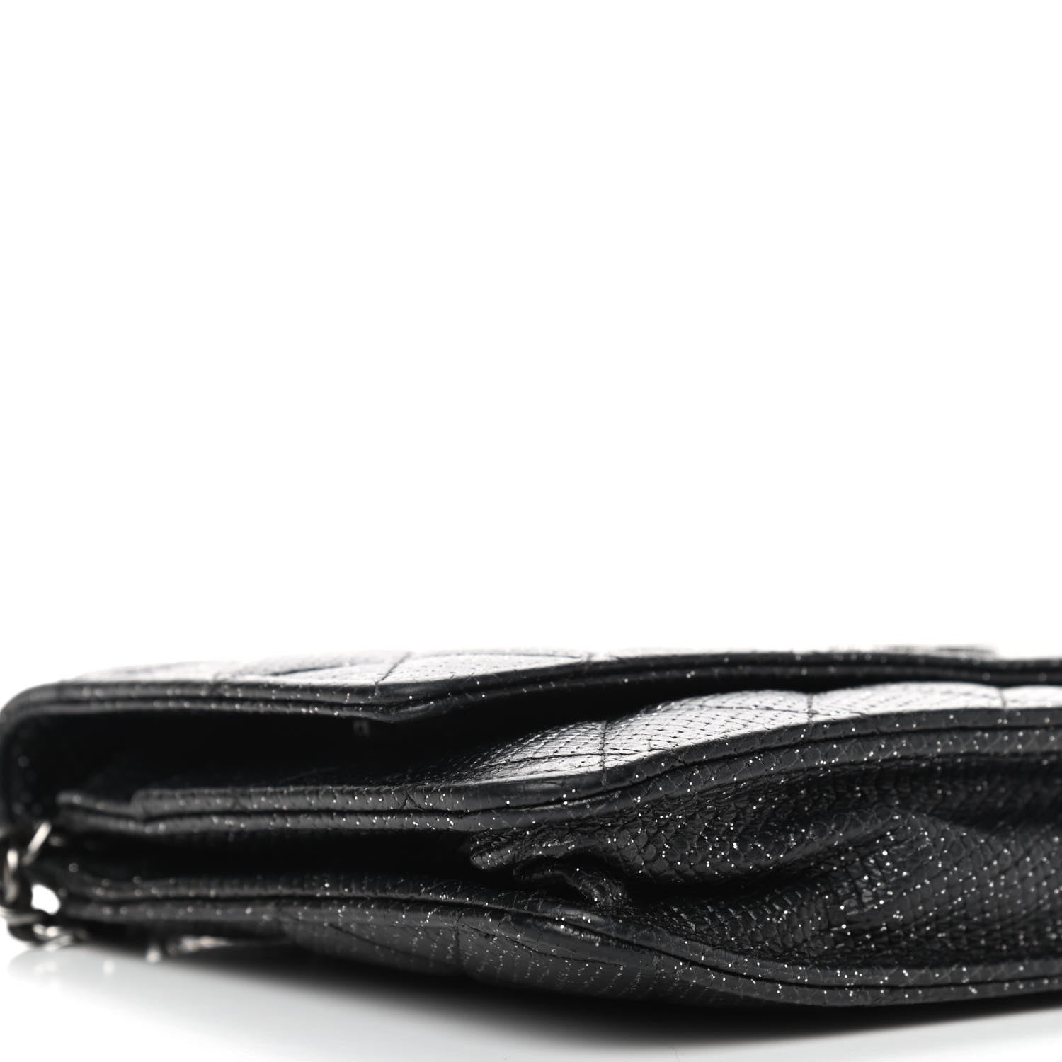 Chanel Glitter Calfskin Quilted Wallet on Chain WOC Black Silver 9 of 10