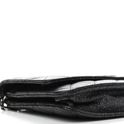 Chanel Glitter Calfskin Quilted Wallet on Chain WOC Black Silver 9 of 10