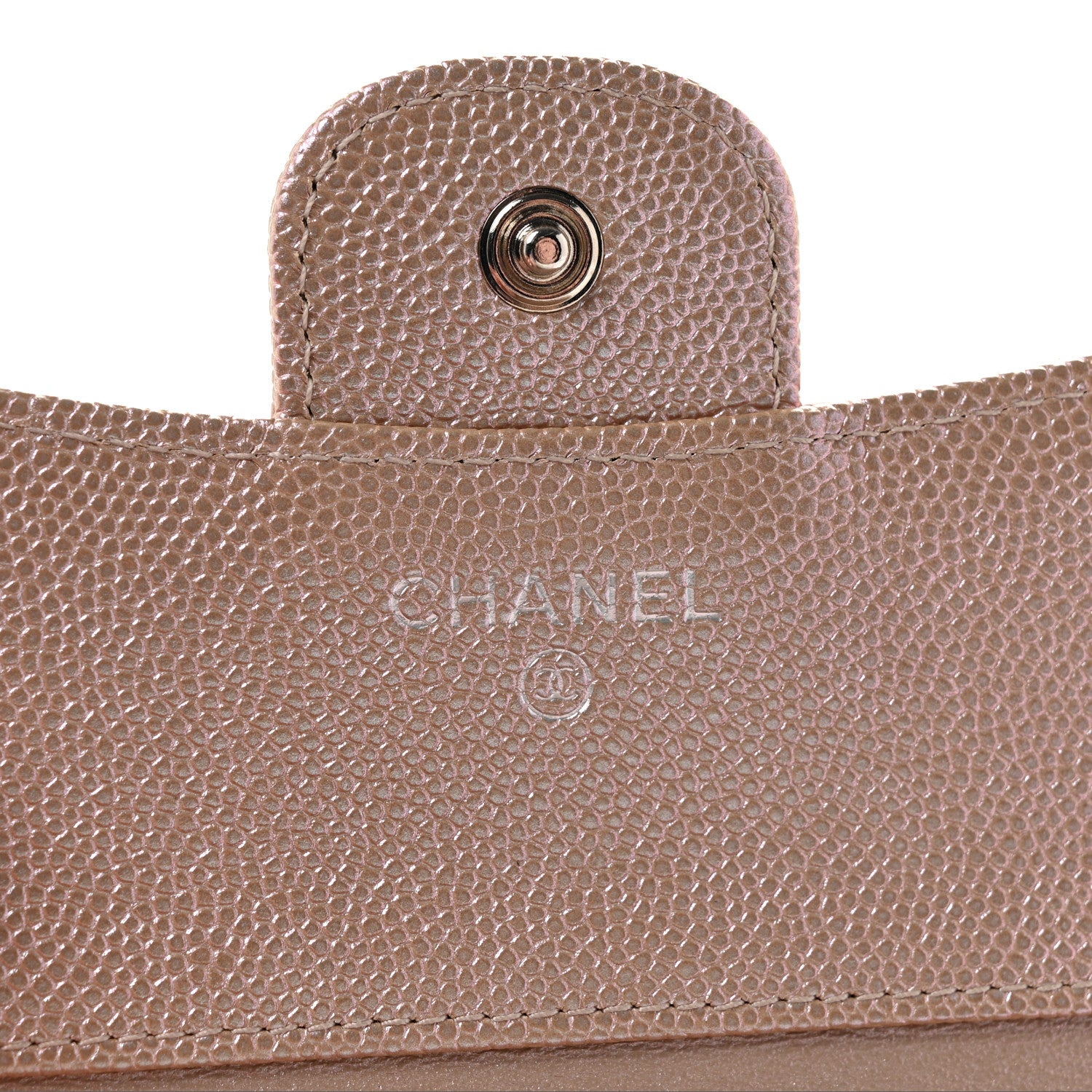 Chanel Metallic Caviar Chevron Quilted Compact Flap Wallet Light Gold 6 of 11