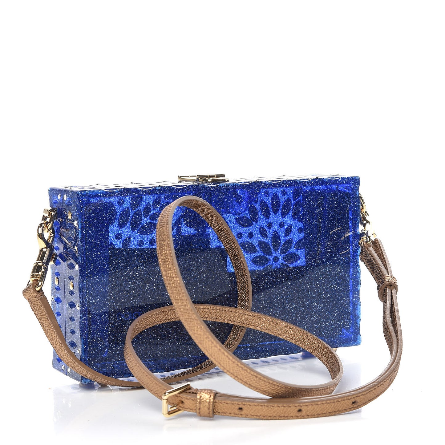 Crystal Embellished Plexiglass Dolce Box Clutch Blue