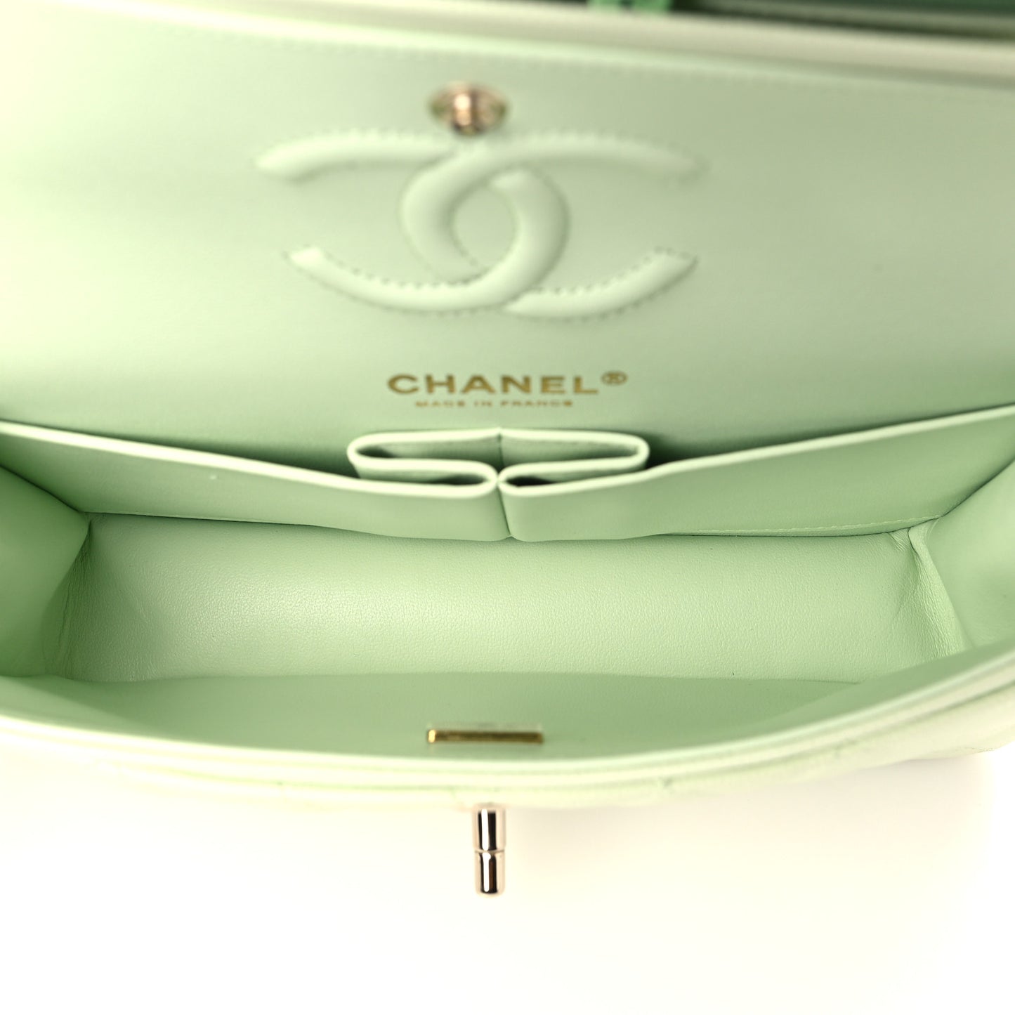 Caviar Quilted Small Double Flap Light Green