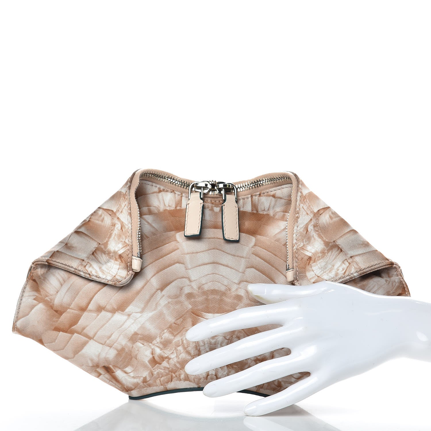 Alexander McQueen Silk Lace Ruffle Printed Small De Manta Clutch Blush 2 of 7
