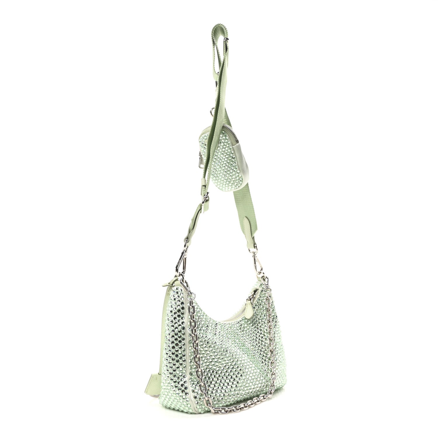 Prada Satin Crystal Re-Edition 2005 Shoulder Bag Acqua 3 of 10