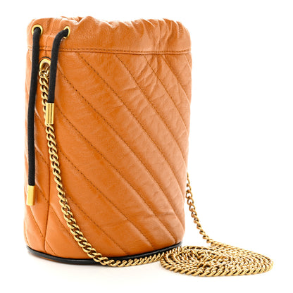 Gucci Vintage Effect Calfskin Matelasse Diagonal Mini Torchon GG Marmont 2.0 Bucket Bag Cognac 3 of 11