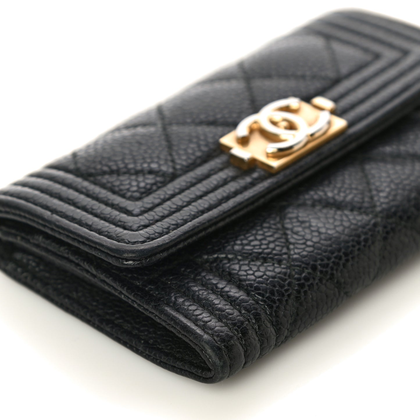 Caviar Quilted Boy Flap Card Holder Black