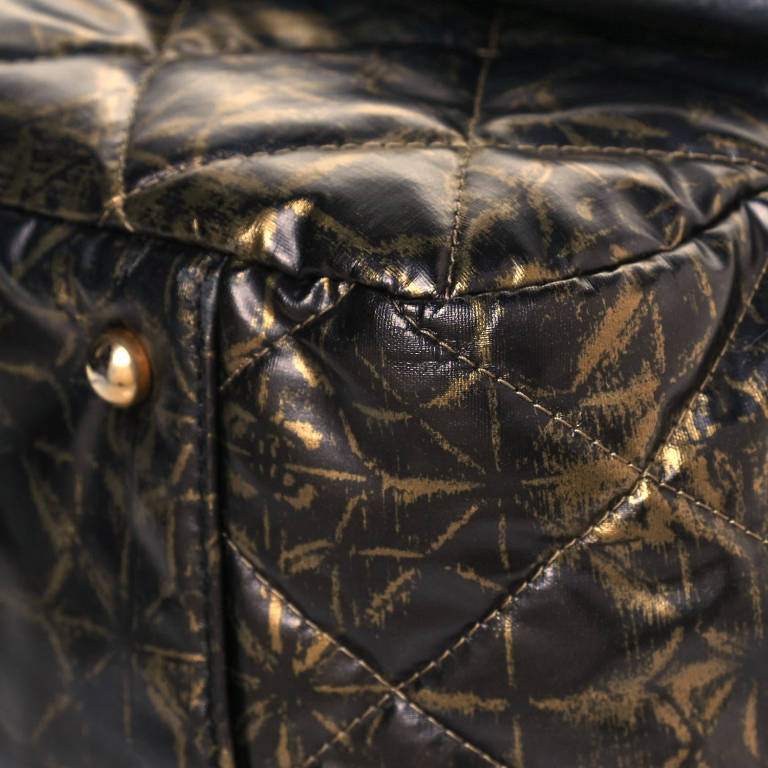 Chanel Nylon Printed Quilted Accordion Flap Black Gold 10 of 19
