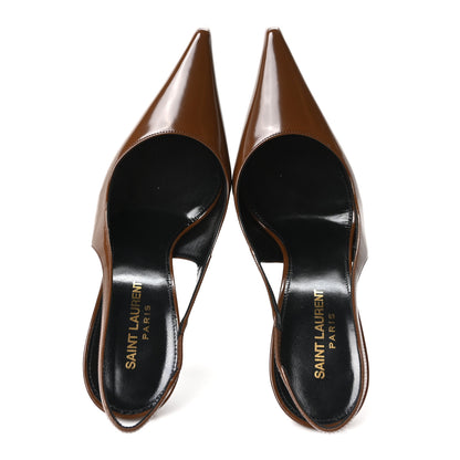 Saint Laurent Patent Vendome Slingback Pumps 39 Soil Brown 3 of 10