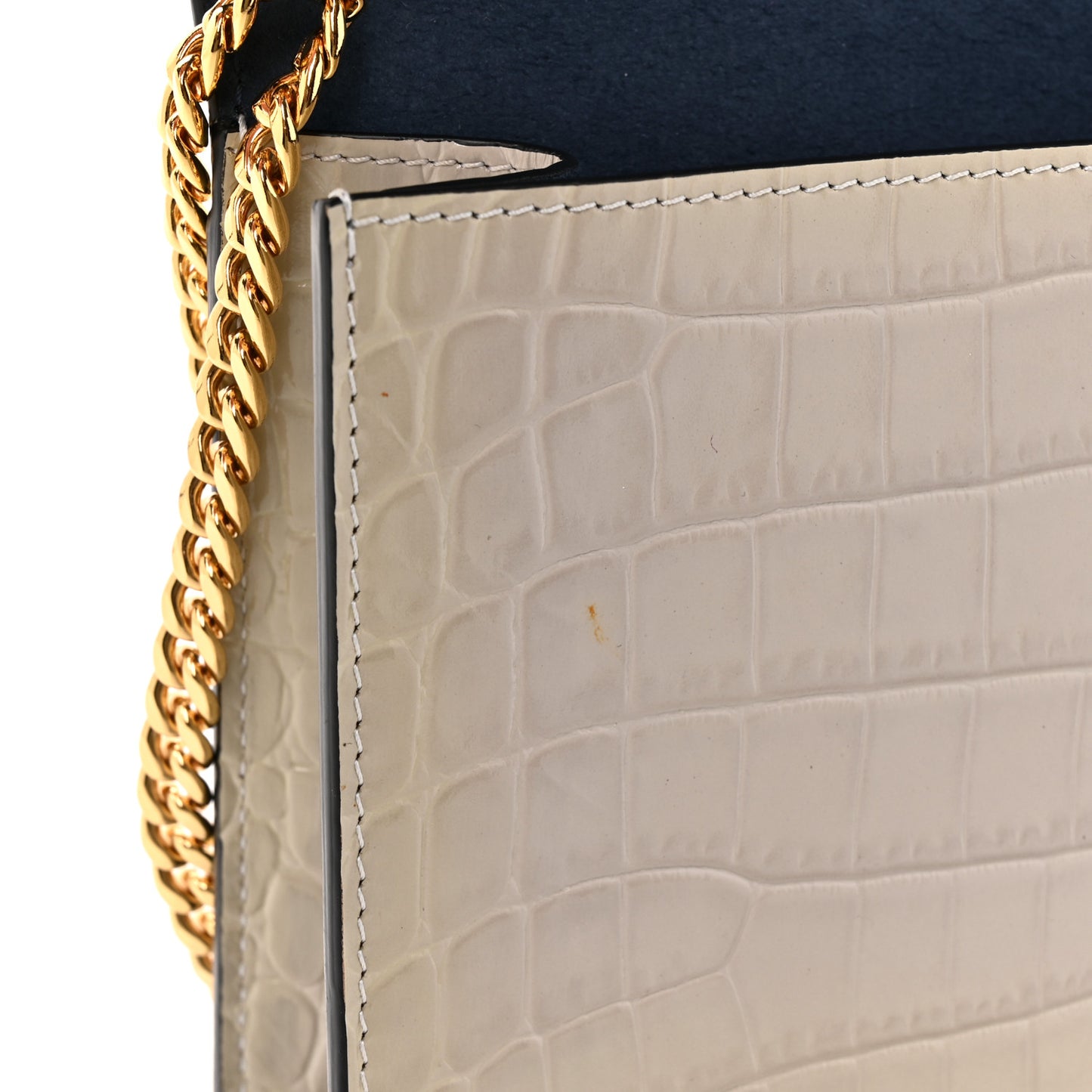 Calfskin Crocodile Embossed Skull Medium Shoulder Bag Grey