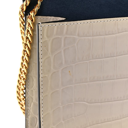 Alexander McQueen Calfskin Crocodile Embossed Skull Medium Shoulder Bag Grey 10 of 11