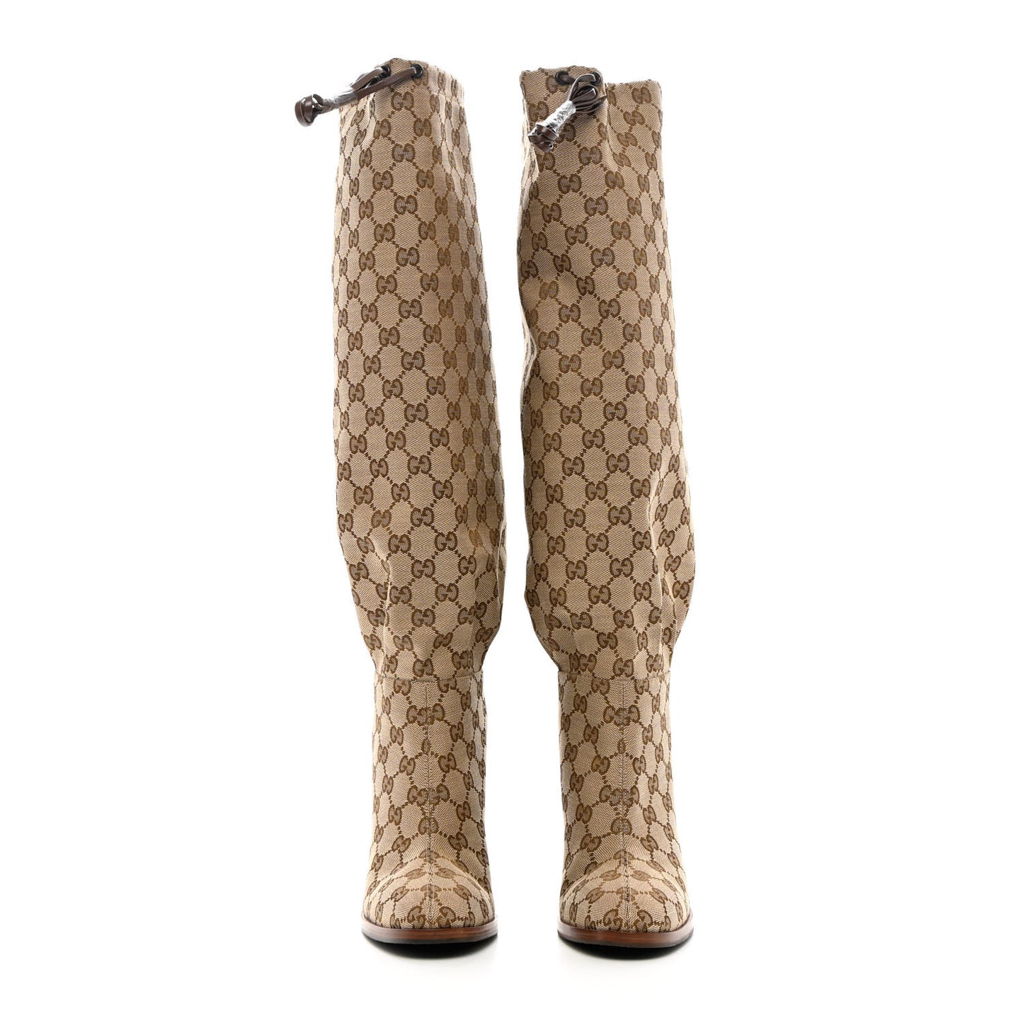 Monogram Malaga Kid Lisa Mid Heel Boots 39.5 Beige Ebony