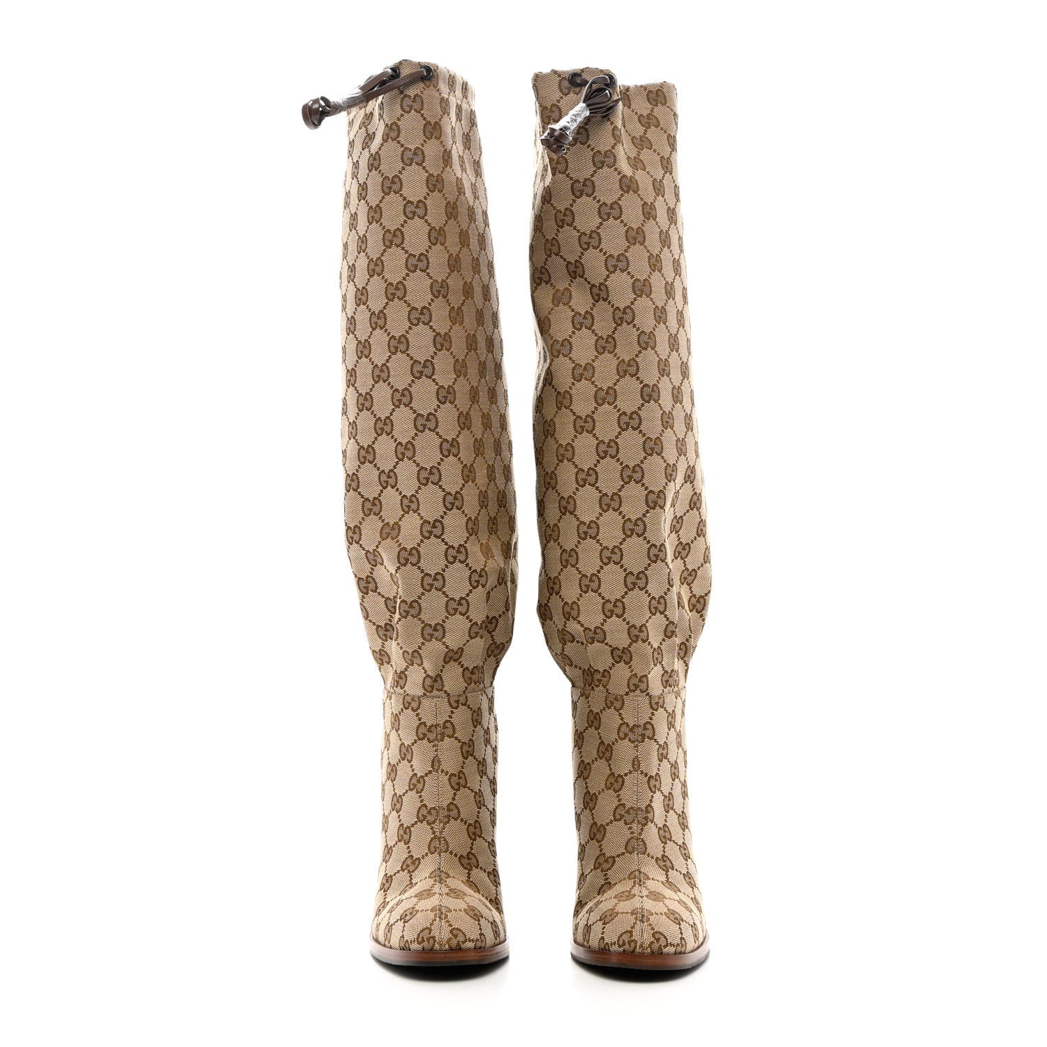 Gucci Monogram Malaga Kid Lisa Mid Heel Boots 39.5 Beige Ebony 2 of 9