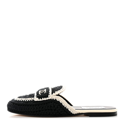 Chanel Crochet CC Mules 38.5 Black Ivory 1 of 12