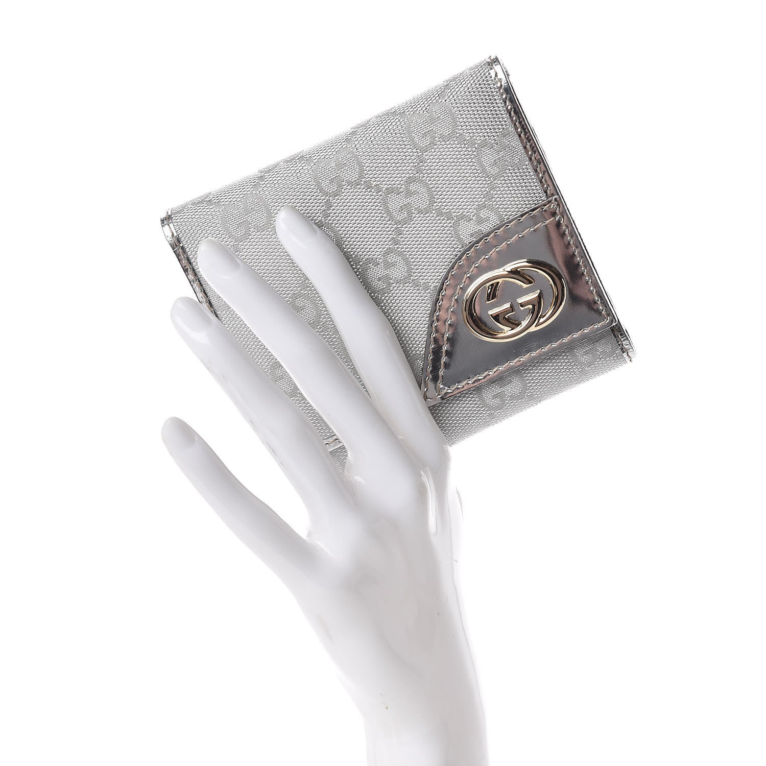 Gucci Metallic Monogram Britt Tri-Fold Wallet Silver 2 of 8
