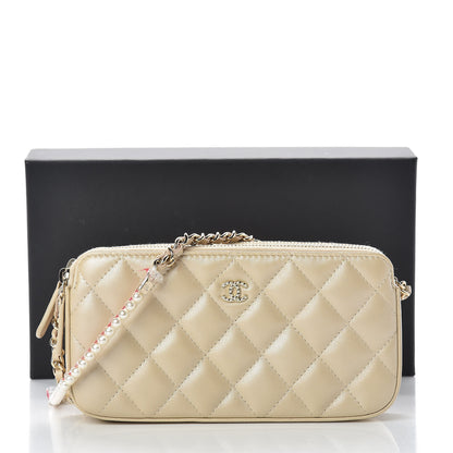 Chanel Iridescent Lambskin Quilted Pearl Clutch With Chain Beige 14 of 14