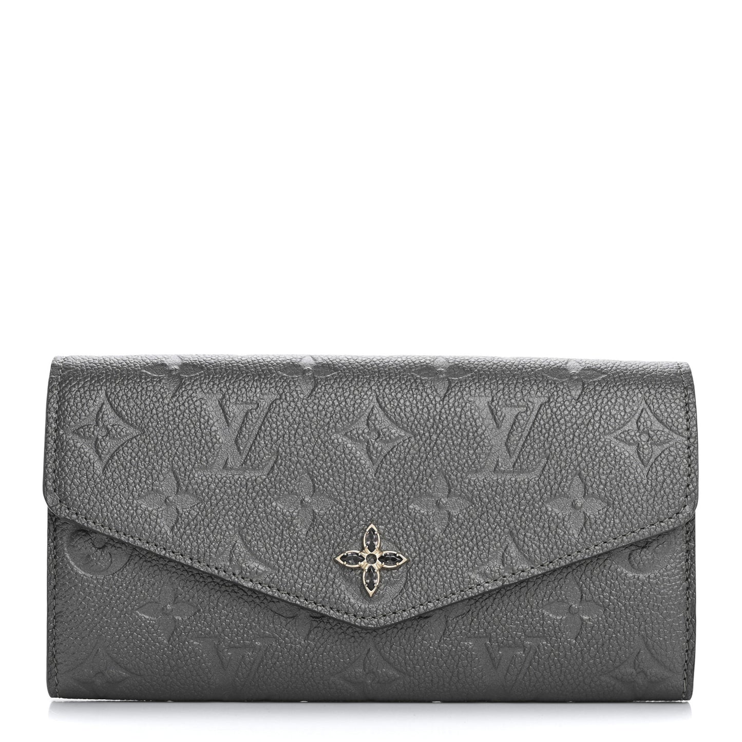 Metallic Empreinte Monogram Crystal Flower Sarah Wallet Gun Metal