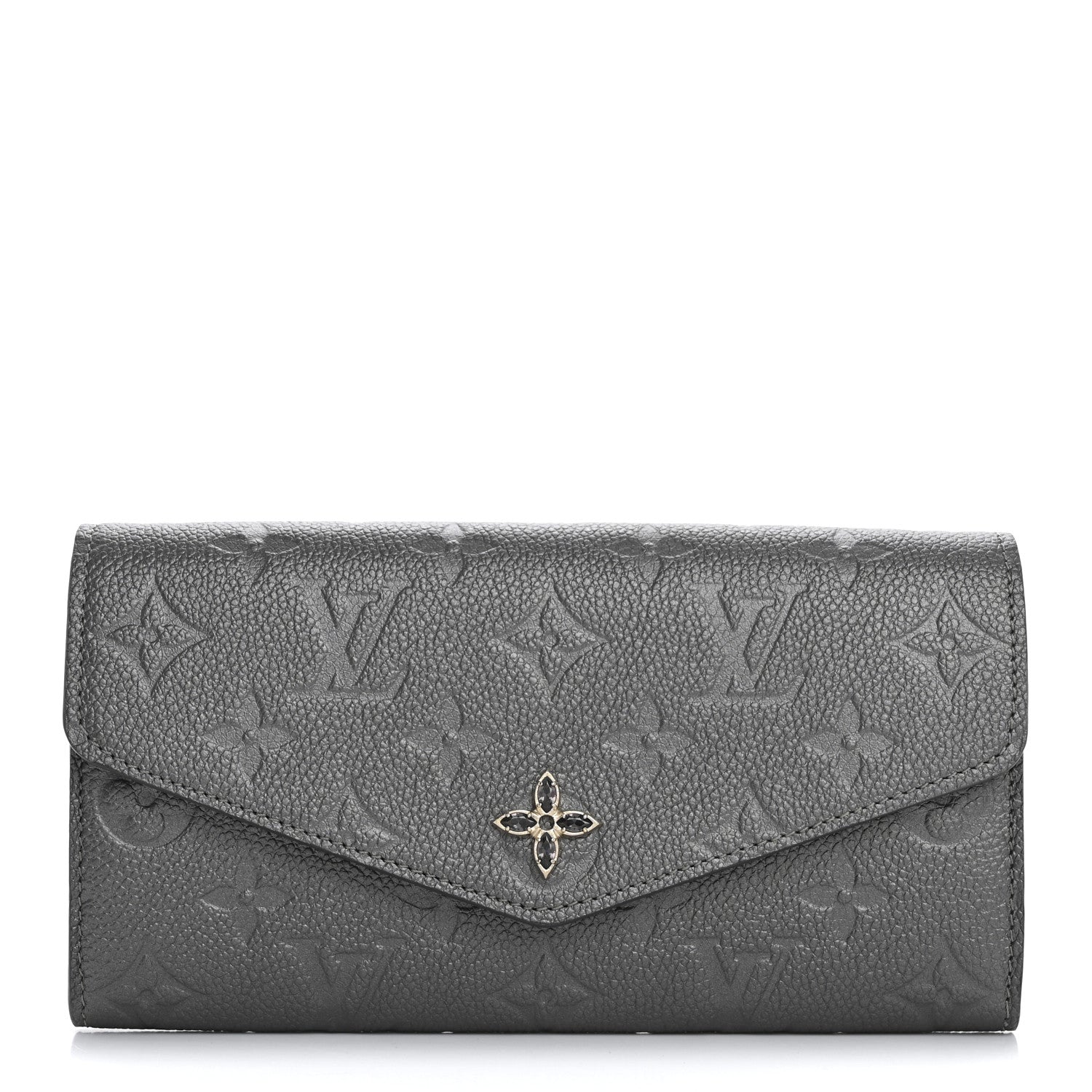 Louis Vuitton Metallic Empreinte Monogram Crystal Flower Sarah Wallet Gun Metal 1 of 9