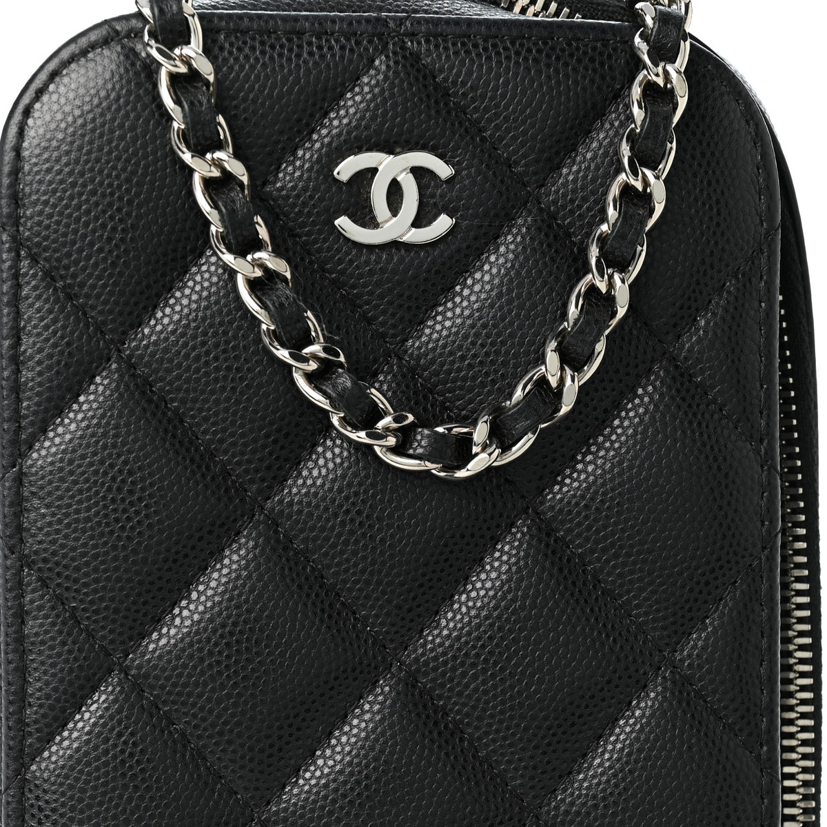 Caviar Quilted Phone Holder Wallet On Chain WOC Black