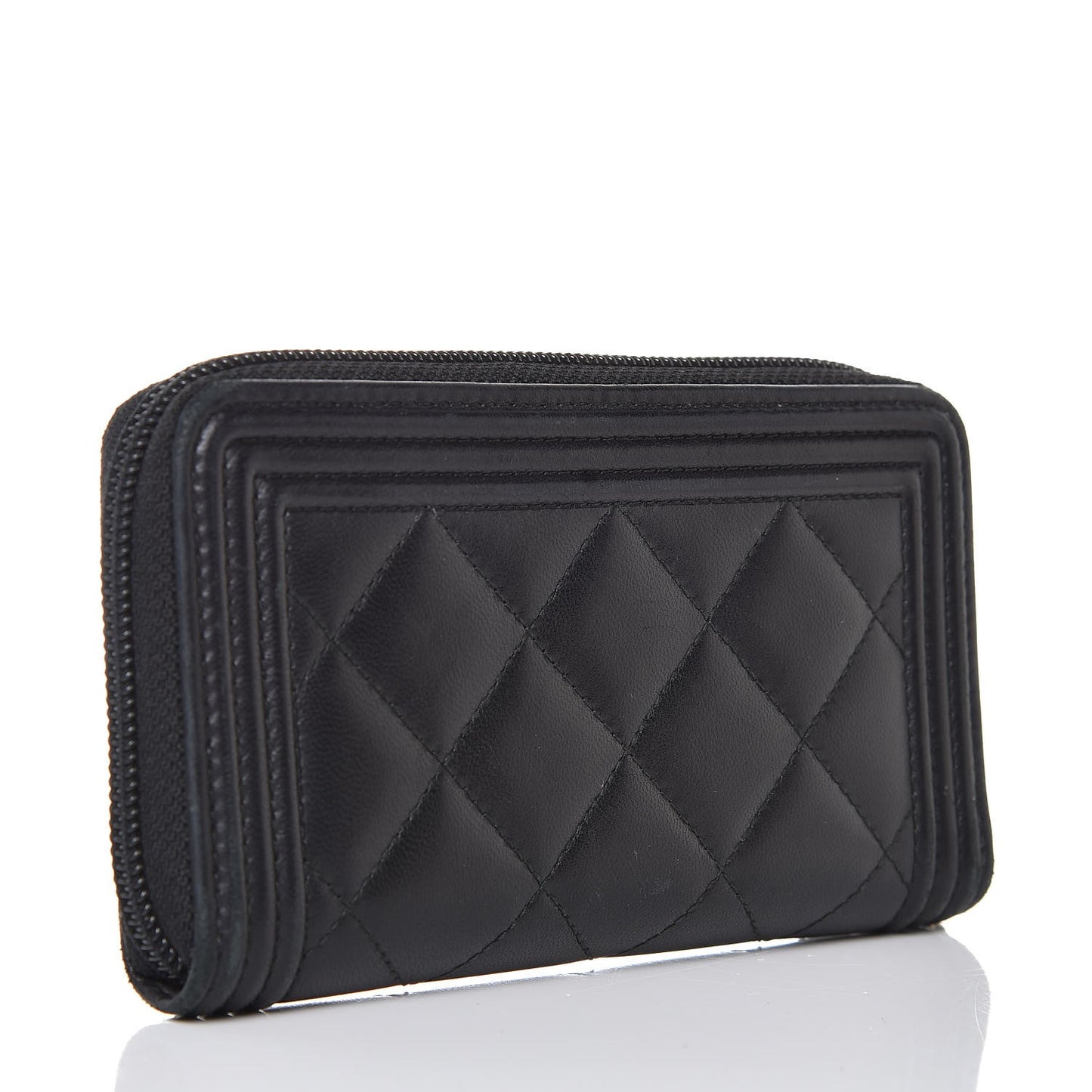 Lambskin Quilted Small Boy Zip Around Wallet Black