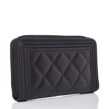 Chanel Lambskin Quilted Small Boy Zip Around Wallet Black 4 of 10