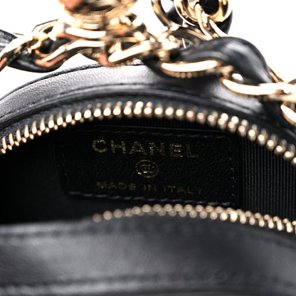 Chanel Lambskin Quilted Chain Round Clutch Black 7 of 10