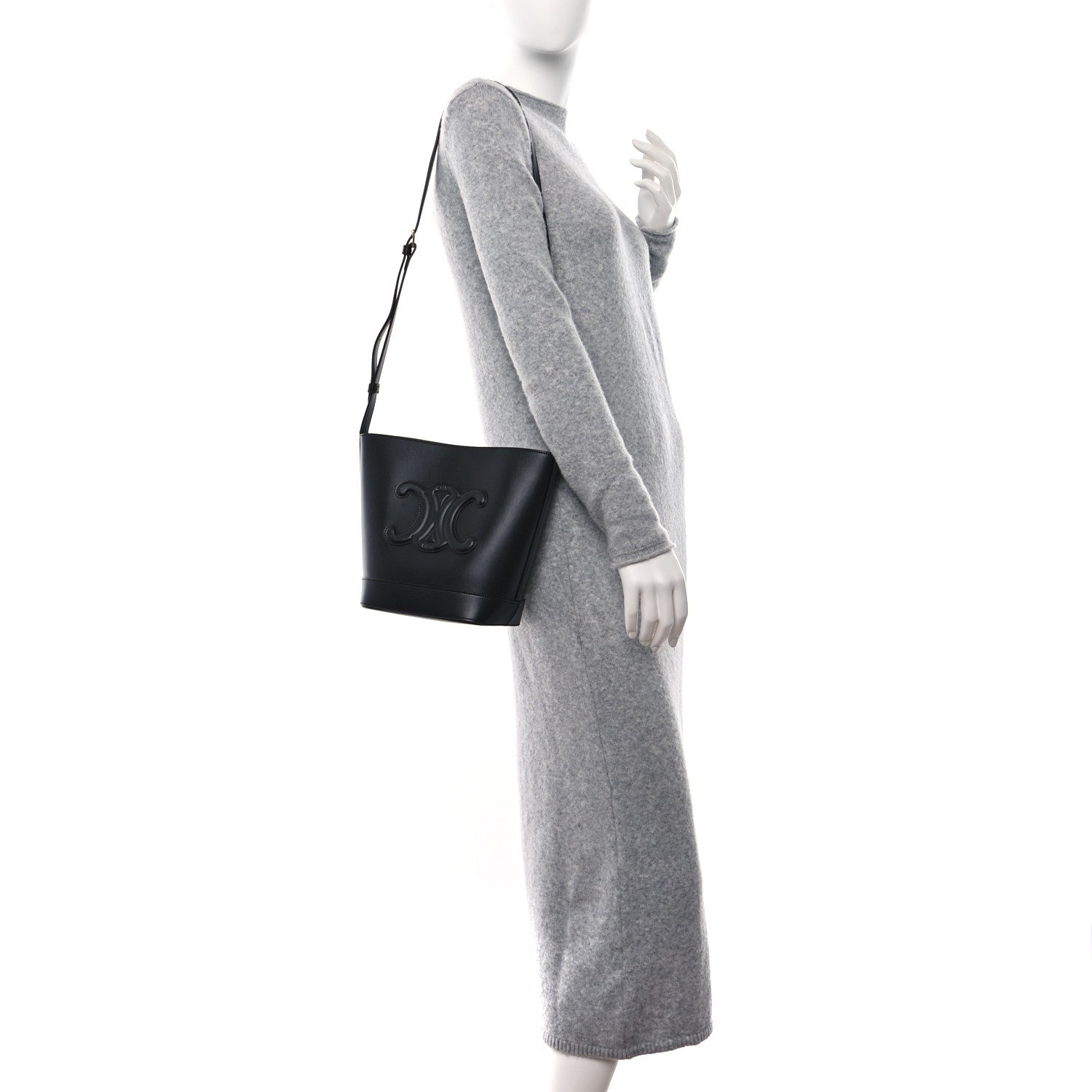 Celine Smooth Calfskin Small Cuir Triomphe Bucket Bag Black 3 of 8