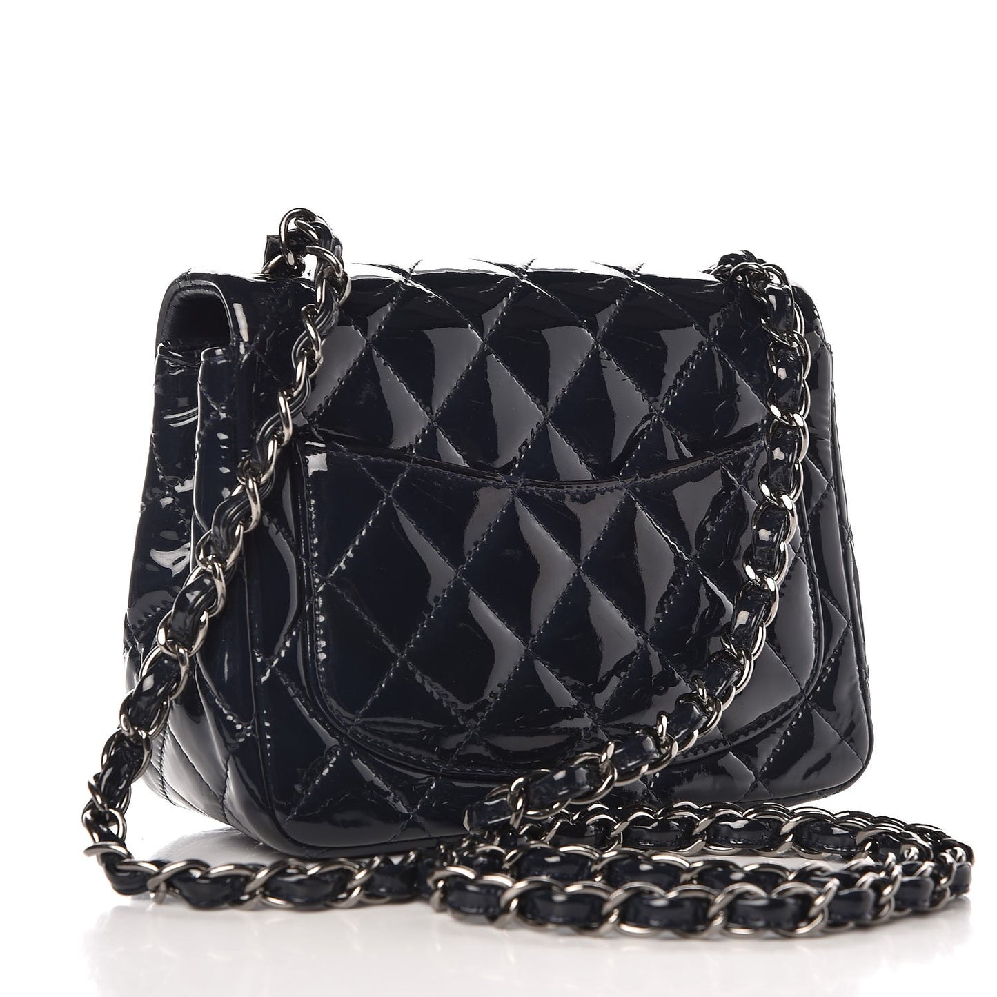 Patent Quilted Mini Square Flap Navy Blue