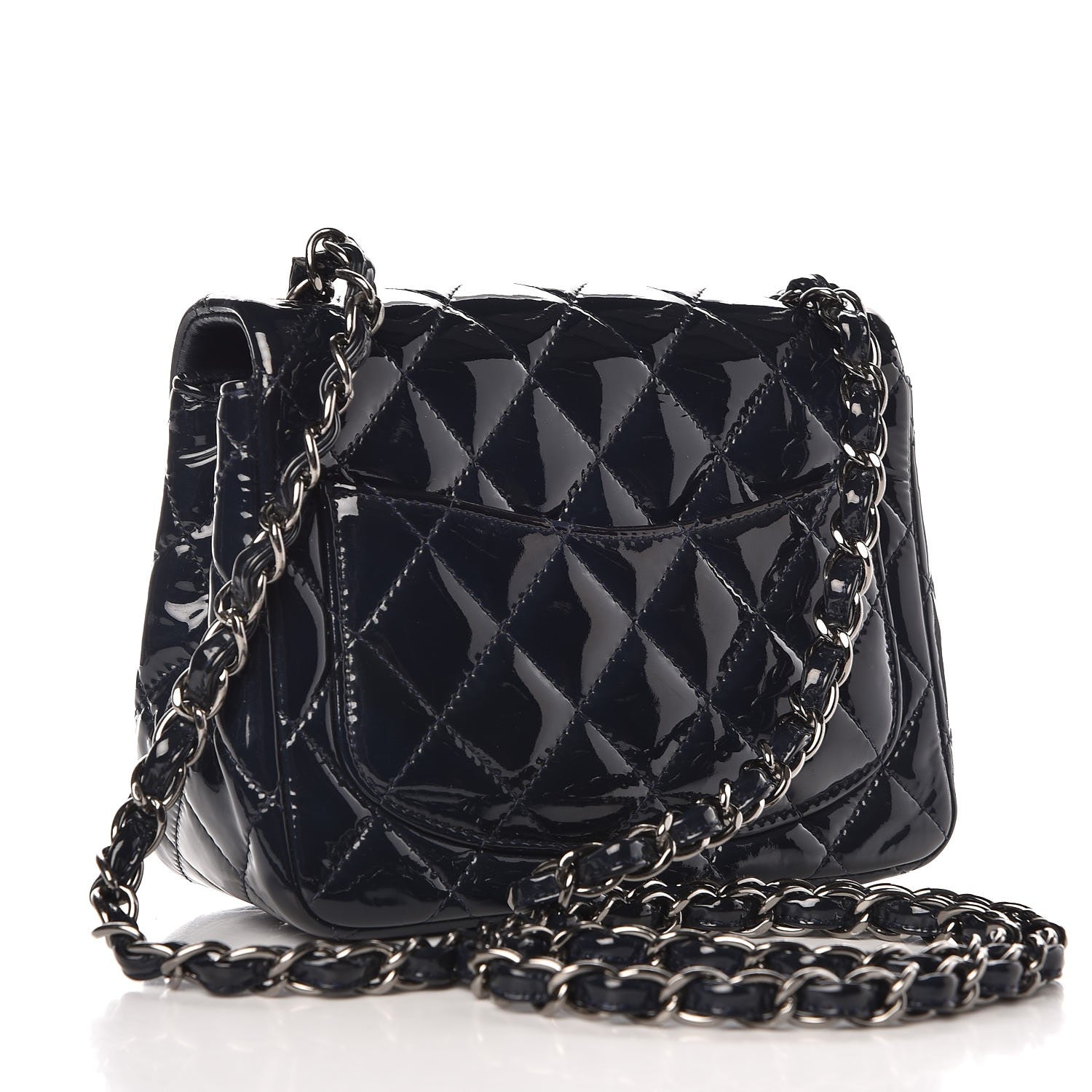 Chanel Patent Quilted Mini Square Flap Navy Blue 6 of 13