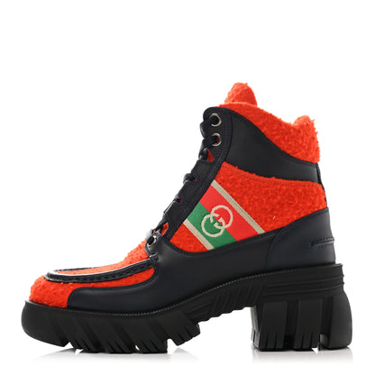 Gucci Casy Wool Quebec Calfskin Web Womens Interlocking G Lace Up Combat Boots 39.5 Bitter Blue 1 of 9
