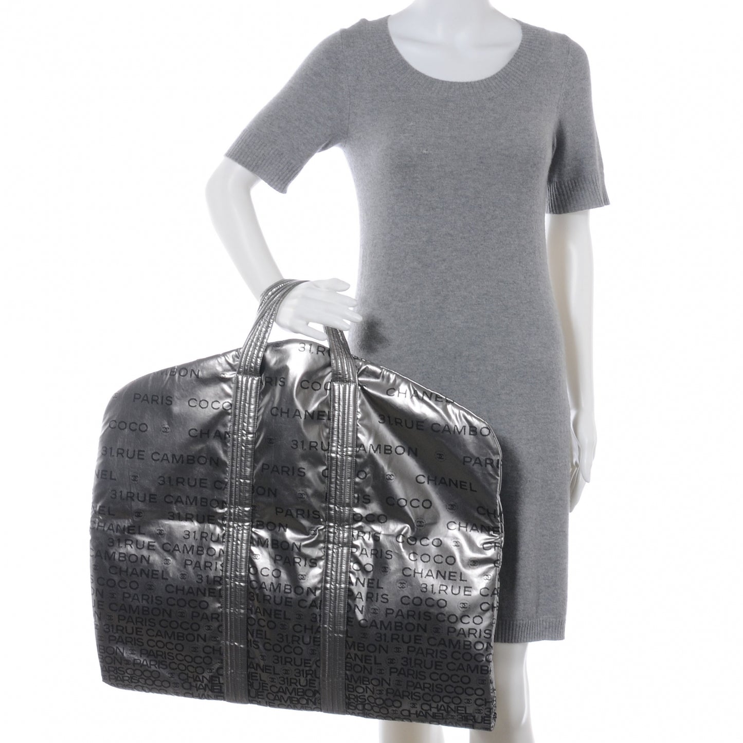 Metallic Coated Canvas Unlimited Garment Travel Bag Argent Fonce