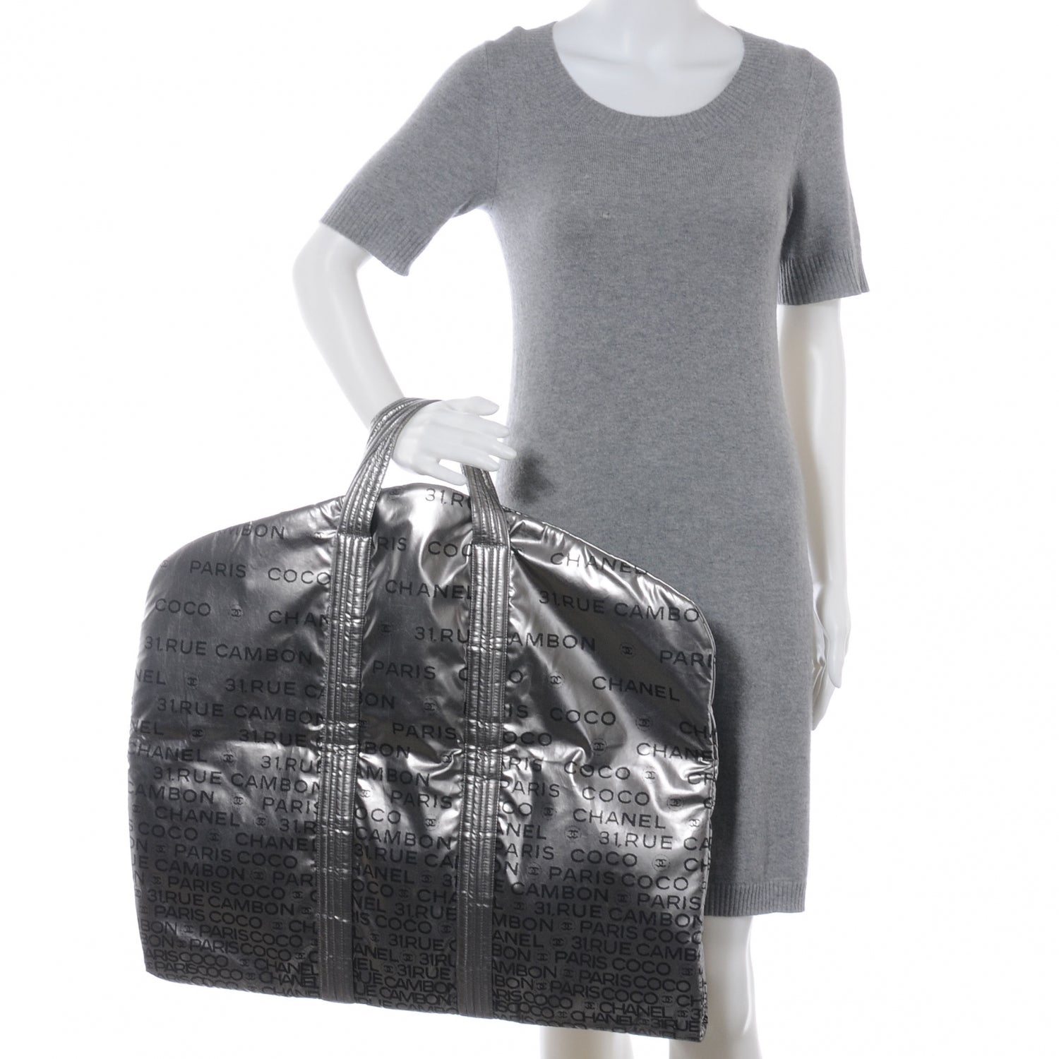 Chanel Metallic Coated Canvas Unlimited Garment Travel Bag Argent Fonce 2 of 7