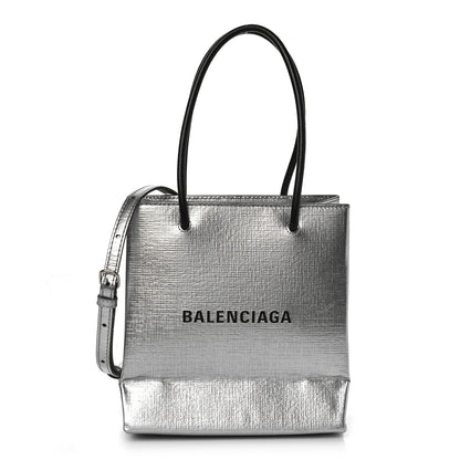 Balenciaga Metallic Squared Calfskin Logo North South Shopper Tote XXS Silver 1 of 9