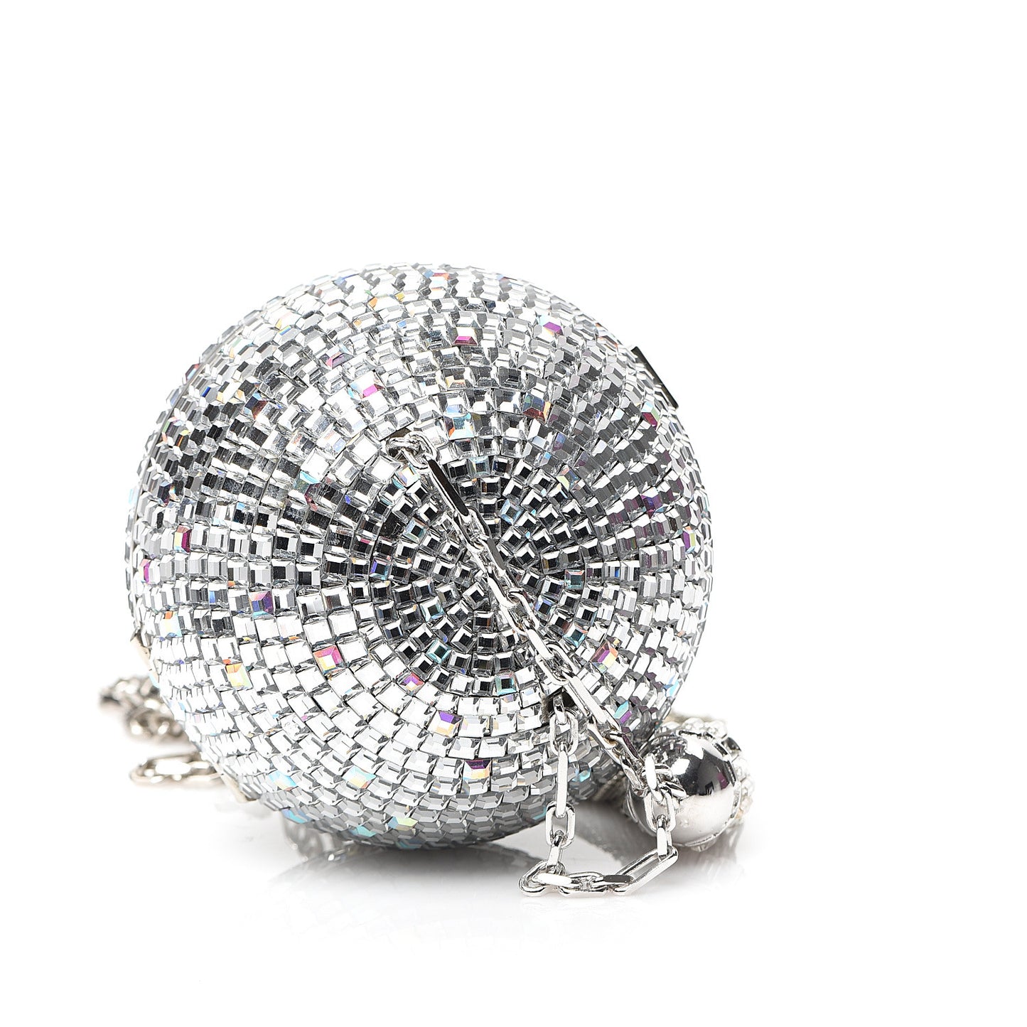 Swarovski Crystal Disco Ball Minaudiere Clutch Silver