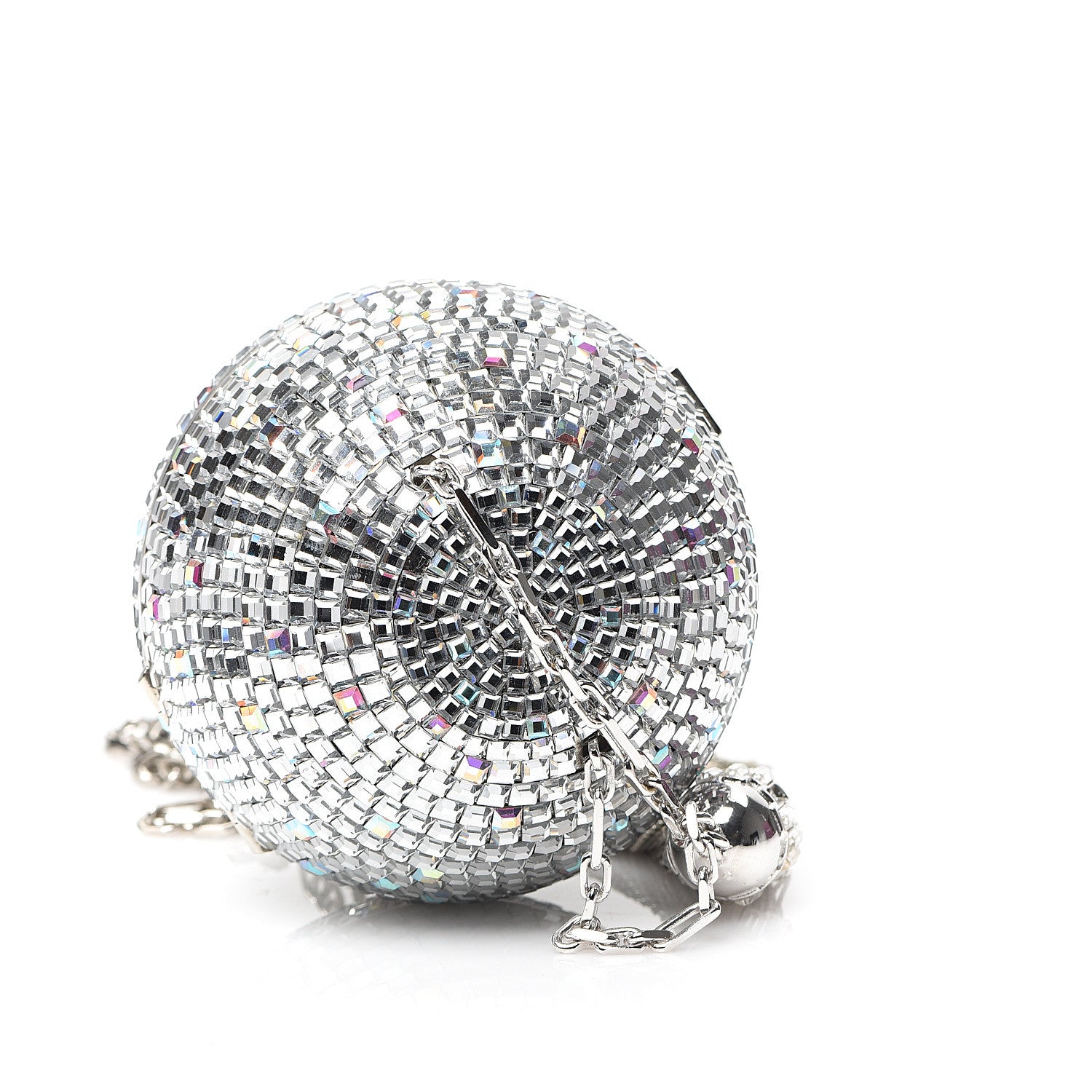 Judith Leiber Swarovski Crystal Disco Ball Minaudiere Clutch Silver 3 of 7