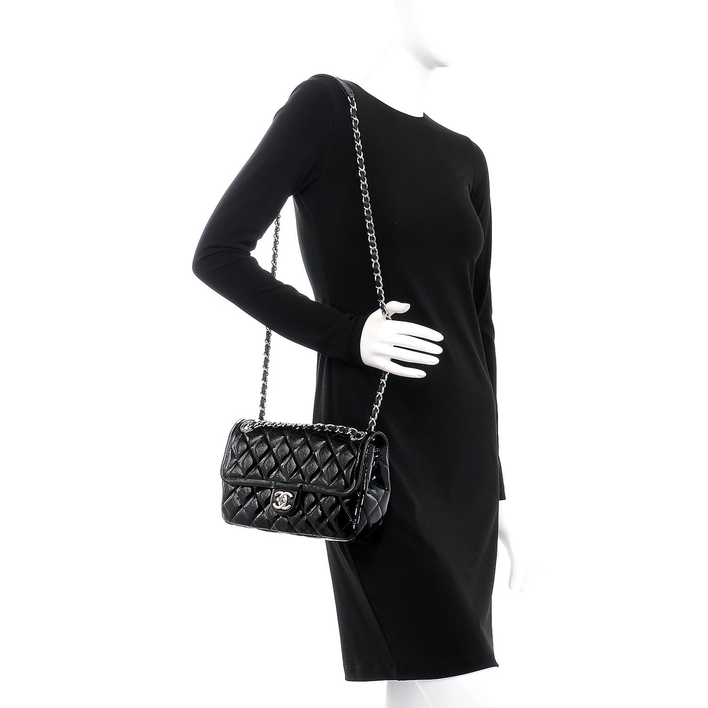 Patent Quilted Large Coco Shine Flap Black