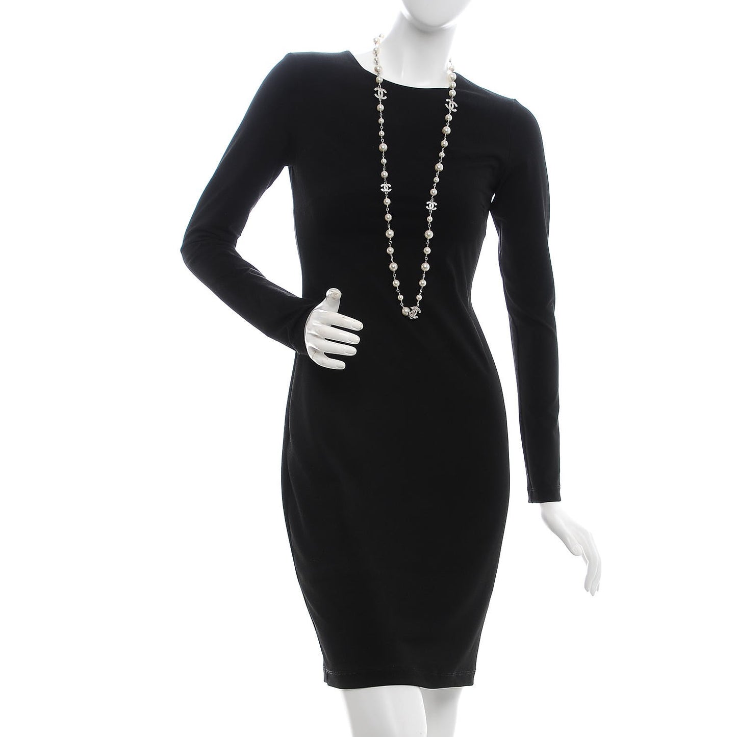 Crystal Pearl CC Long Necklace Silver
