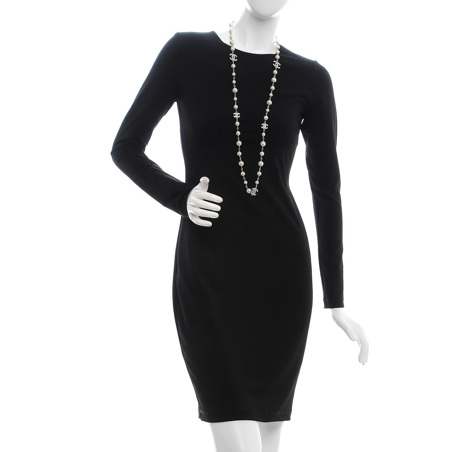 Chanel Crystal Pearl CC Long Necklace Silver 2 of 6