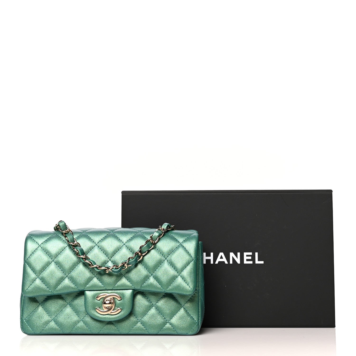 Chanel Iridescent Calfskin Quilted Mini Rectangular Flap Green 11 of 11