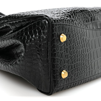 Balenciaga Shiny Calfskin Crocodile Embossed Large Rodeo Top Handle Handbag Black 9 of 10